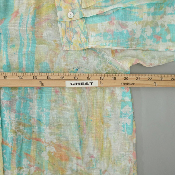 Soft Surroundings Shirt Medium Green Abstract Gauze Contrast Tunic Art to Wear - Picture 13 of 16